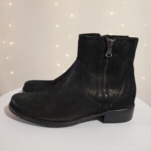 Sesto Meucci Metallic Soft Suede Leather Zip Ankle Boots Womens Size 7.5M Black